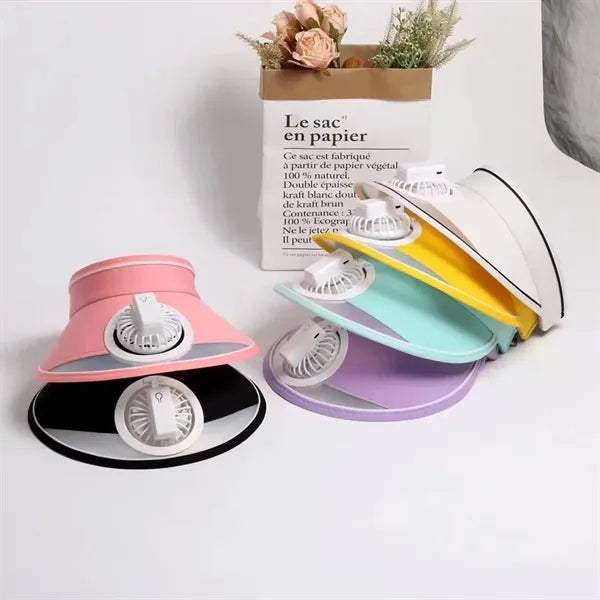 Sun Visor Hat with Fan Adjustable Head Circumference Cap