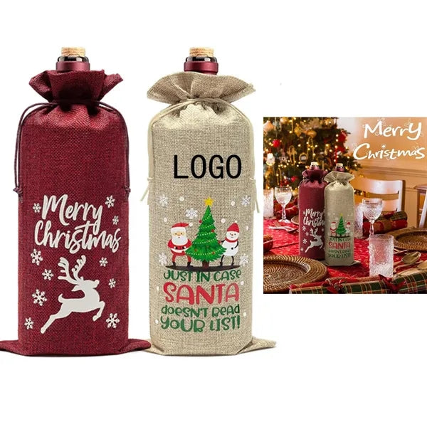 New Christmas Cotton Wine Drawstring Bag