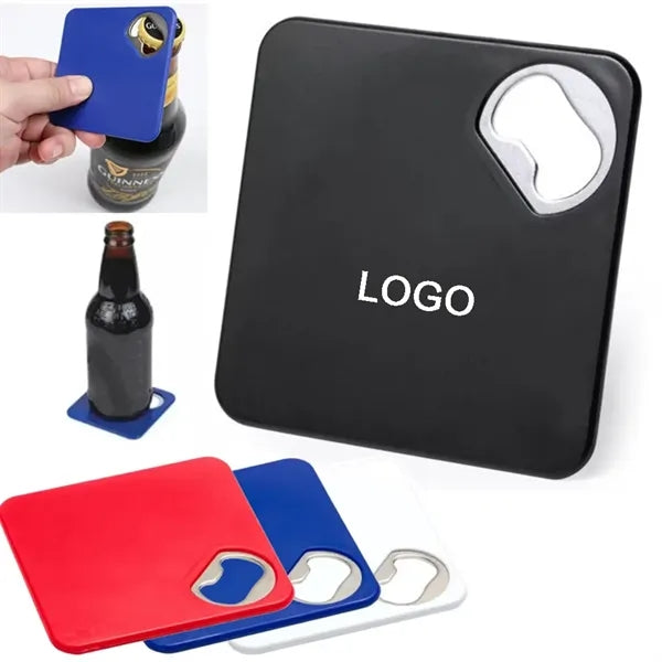 3.2" Thickened Plastic Square Coaster with Bottle Opener