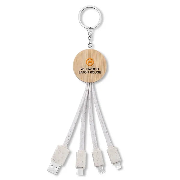 Dual input bamboo wood three in one charging cable
