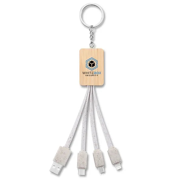 Dual input bamboo wood three in one charging cable
