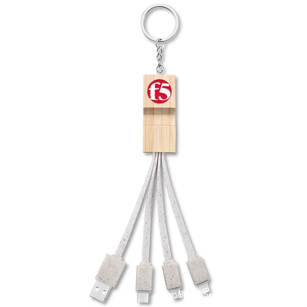 Dual input bamboo wood three in one charging cable