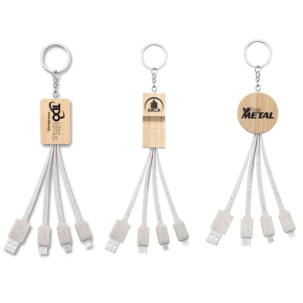 Dual input bamboo wood three in one charging cable