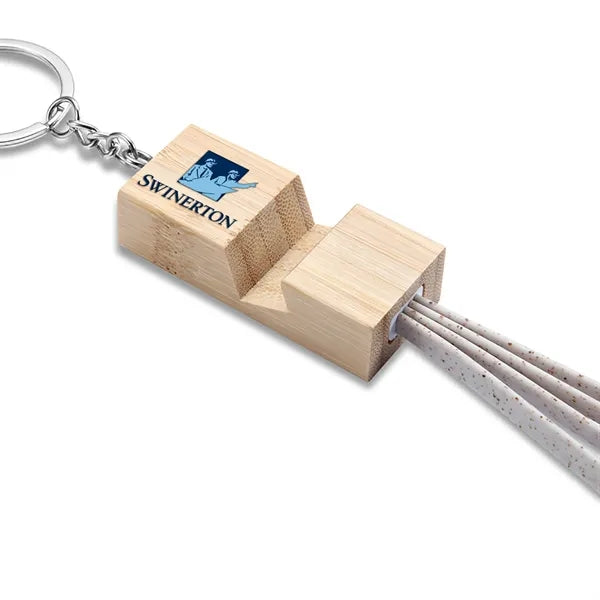 Dual input bamboo wood three in one charging cable