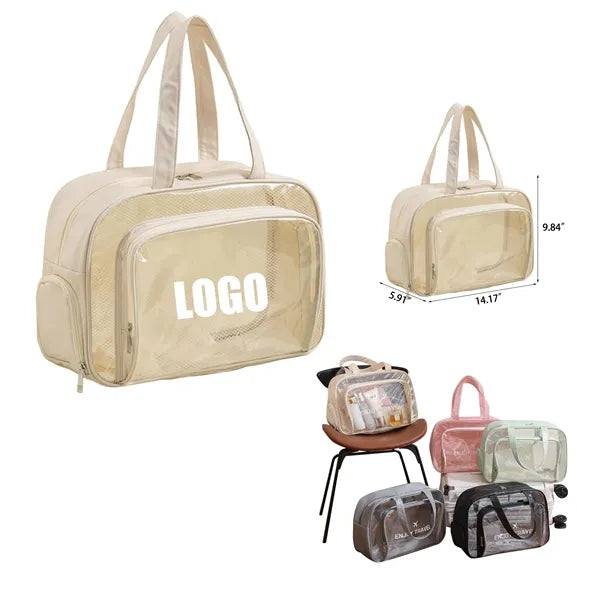 Waterproof cosmetic bag with dry and wet separation.