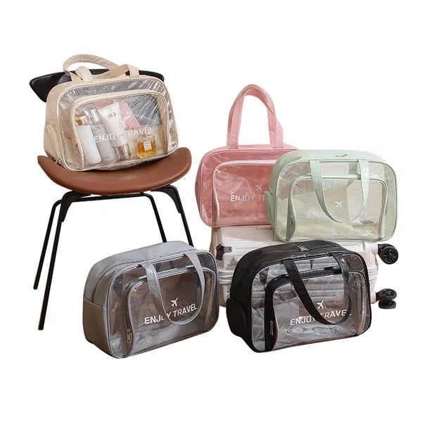 Waterproof cosmetic bag with dry and wet separation.