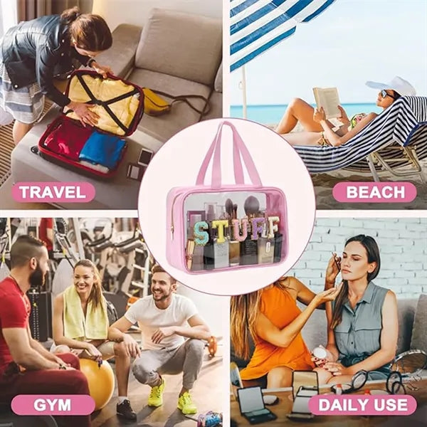 Clear Tote Travel Cosmetic Toiletry Bag with Handle and Zip