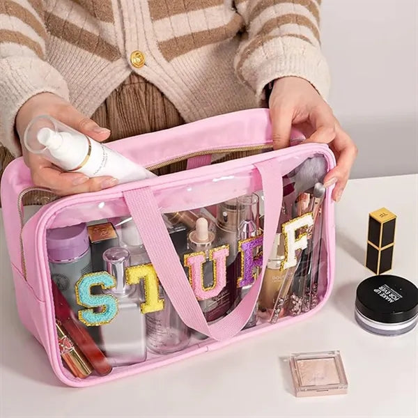 Clear Tote Travel Cosmetic Toiletry Bag with Handle and Zip