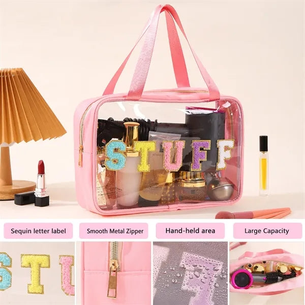 Clear Tote Travel Cosmetic Toiletry Bag with Handle and Zip