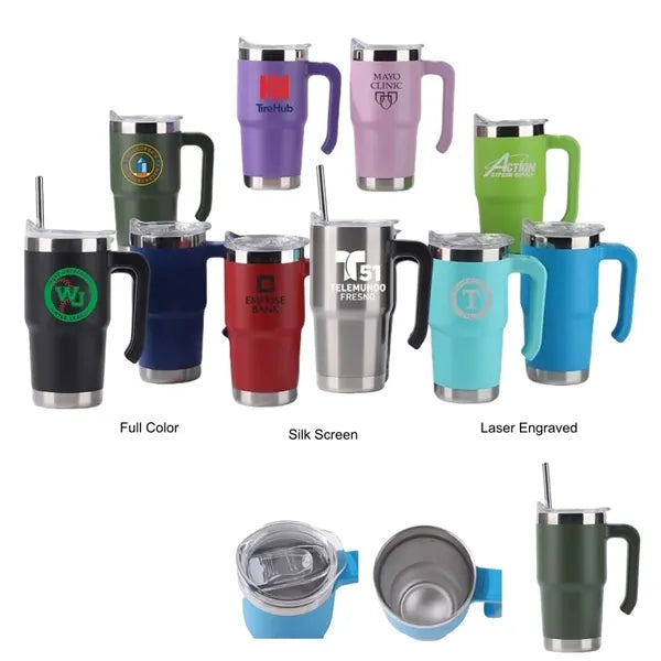 16 oz Stainless Steel Vacuum Tumbler with Handle and Straw