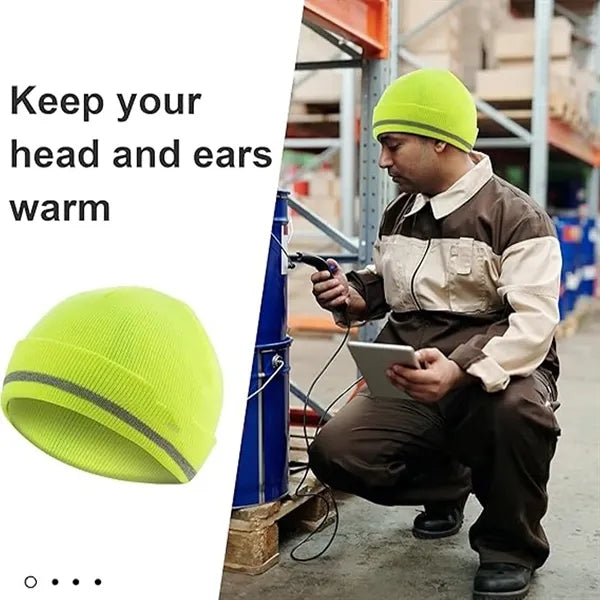 Safety Beanie Unisex Knit Cap with Reflective Stripe