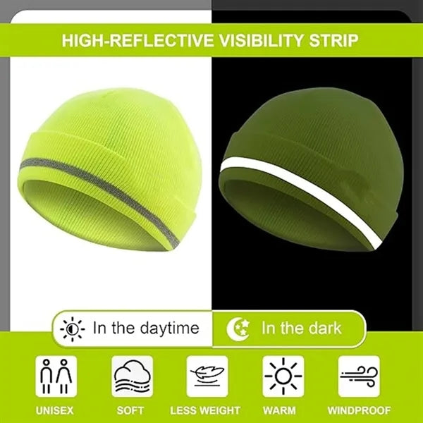 Safety Beanie Unisex Knit Cap with Reflective Stripe
