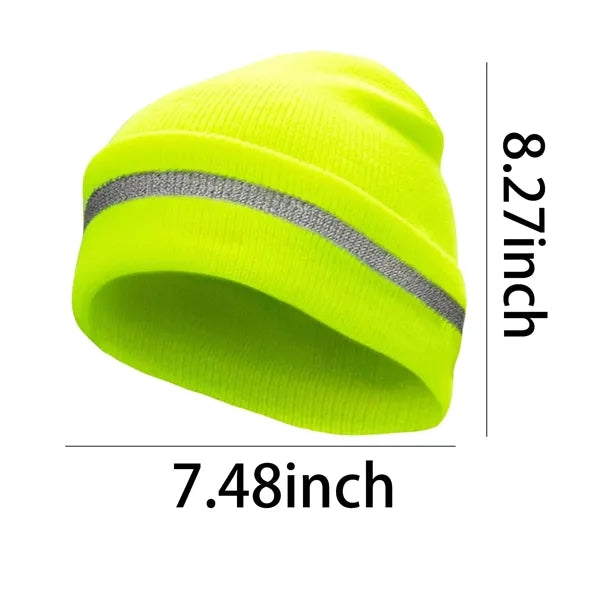 Safety Beanie Unisex Knit Cap with Reflective Stripe