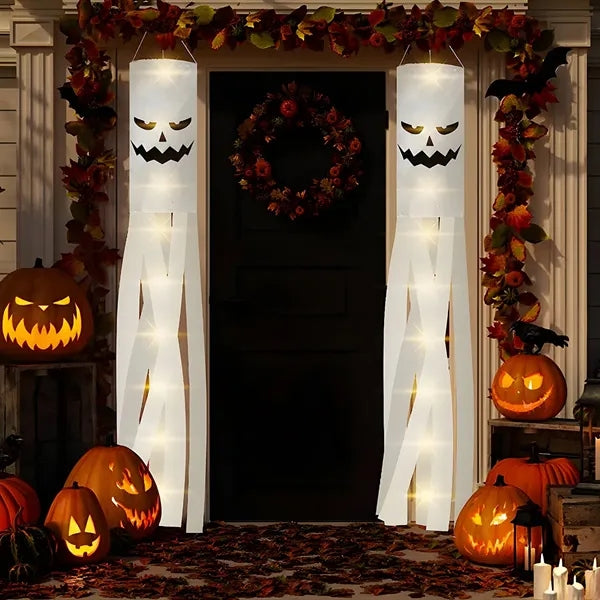 Windpipe Flag Halloween Horror Yard Hanging With Ghosts