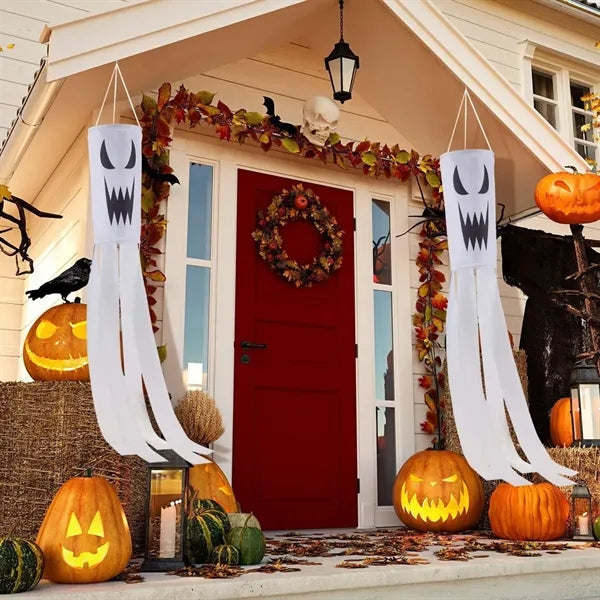 Windpipe Flag Halloween Horror Yard Hanging With Ghosts
