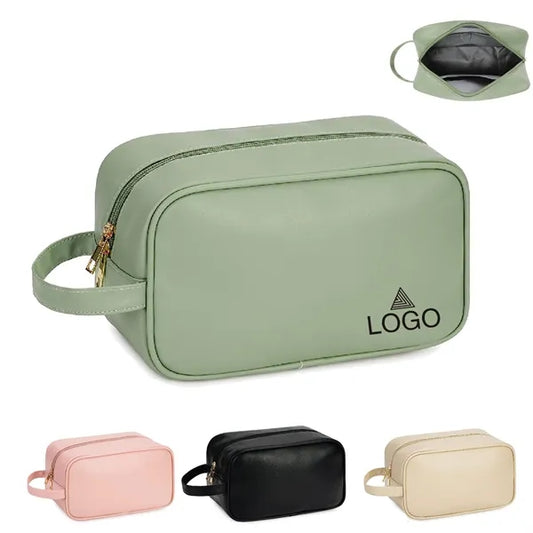 Soft PU Leather Zipped Travel Toiletry Bag