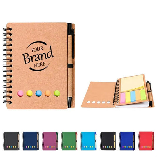 Spiral Notebook with Sticky Notes and Pen
