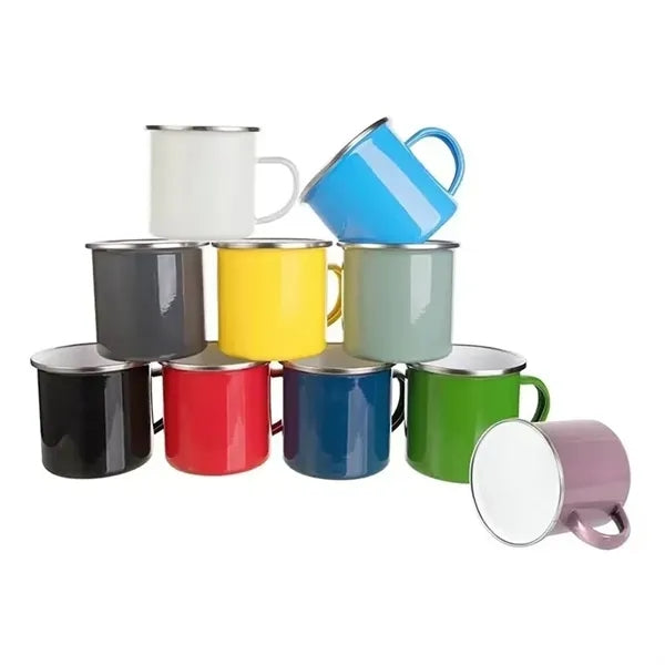 12Oz. Camping Enamel Mug with Silver Rim & Handle
