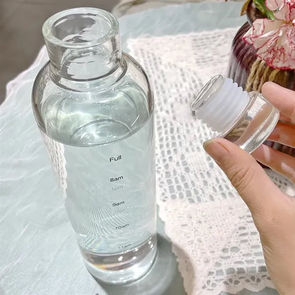 Clear Borosilicate Glass Water Bottle with Leak-Proof Lid