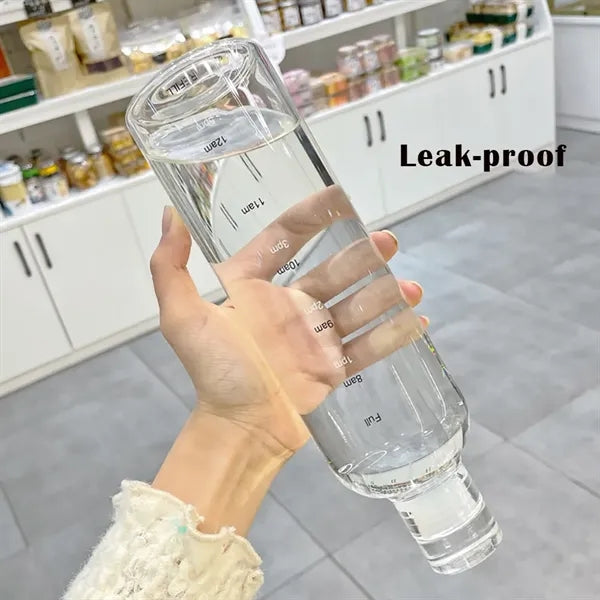 Clear Borosilicate Glass Water Bottle with Leak-Proof Lid