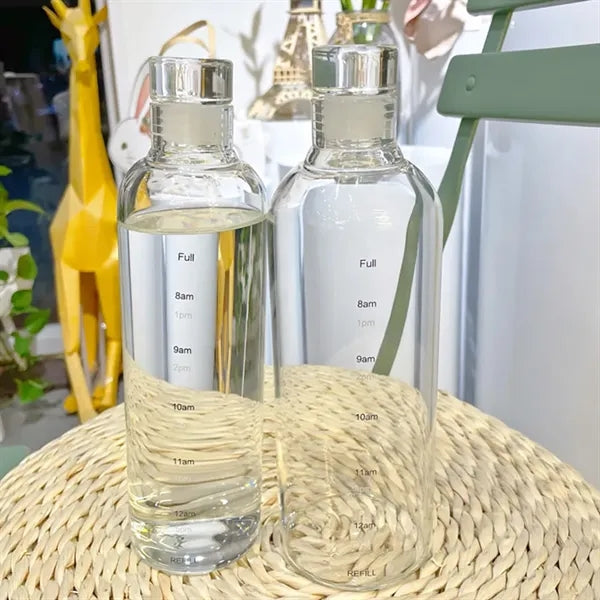 Clear Borosilicate Glass Water Bottle with Leak-Proof Lid