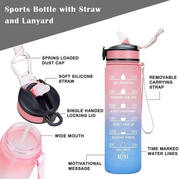 32oz Tritan Gradient Sports Water Bottle with Time Scale