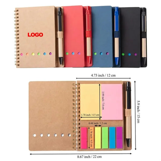A6 Spiral Notebook With Pen With Sticky Notes