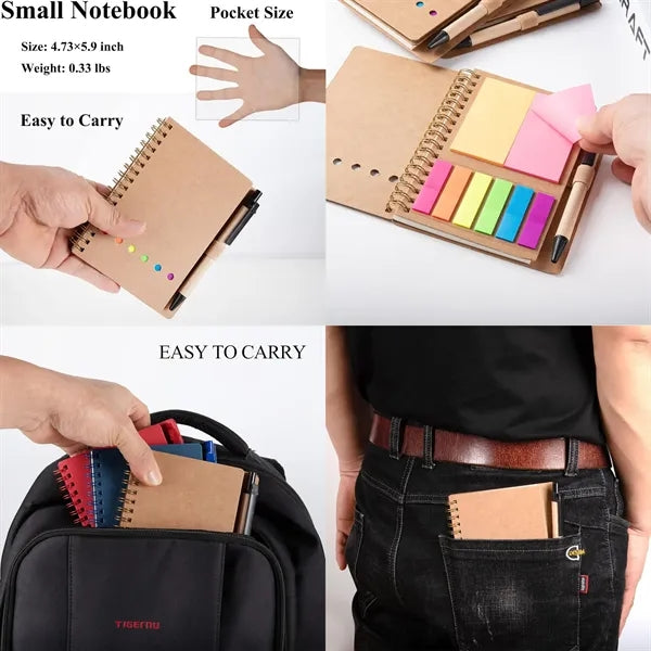 A6 Spiral Notebook With Pen With Sticky Notes