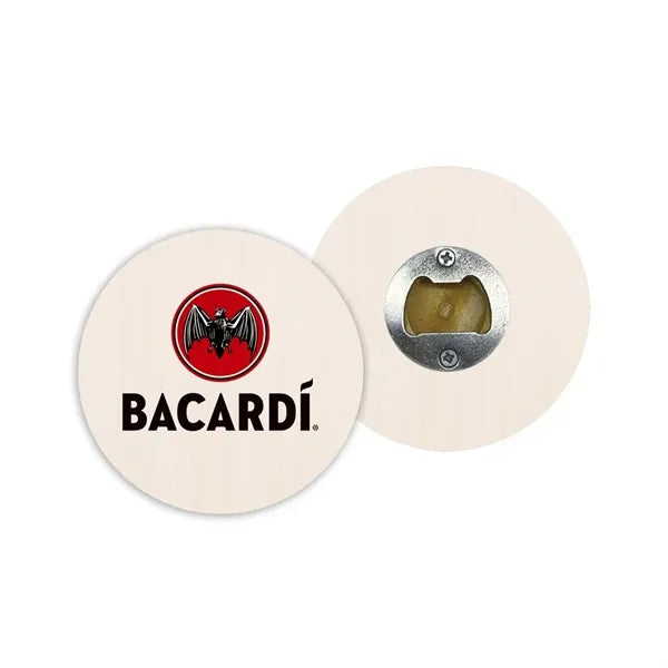 Pop-a-Top Wood Coasters with Bottle Opener Back (3.75")