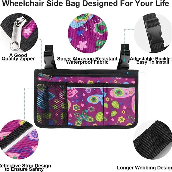 Wheelchair Side Bag Armrest Storage Pouch with Cup Holder