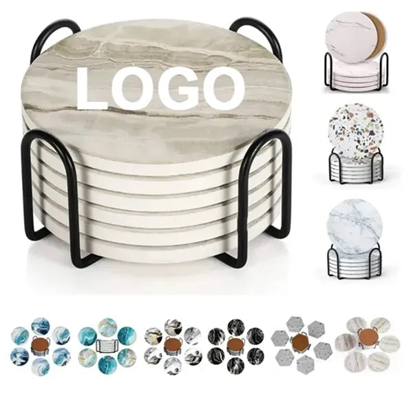 Marble Style Ceramic Drink Coaster for Tabletop Protection