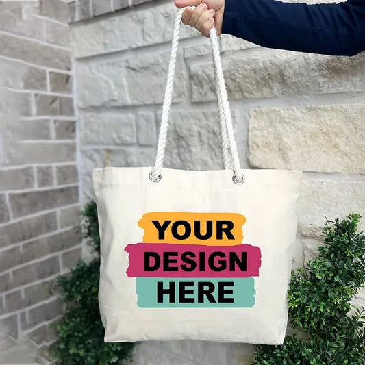Tote Bag Canvas Beach With Fancy Rope Handles