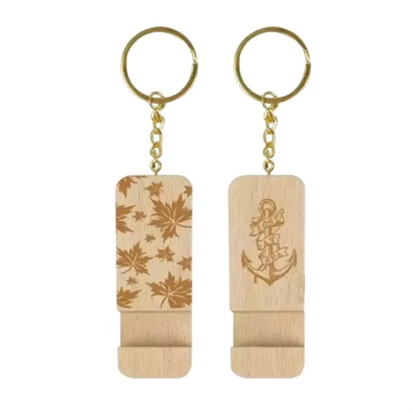 2-in-1 Wooden Phone Holder Keychain