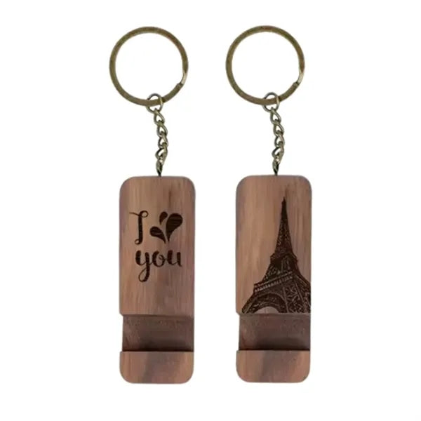 2-in-1 Wooden Phone Holder Keychain