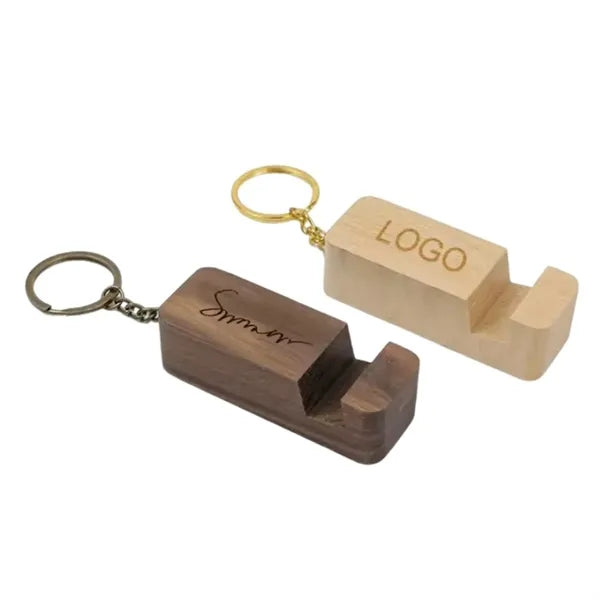2-in-1 Wooden Phone Holder Keychain