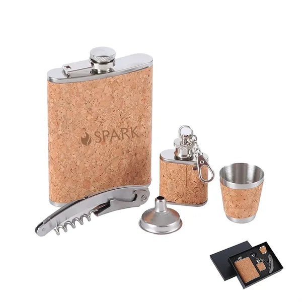 Stainless Steel Flask Gift Set with Cork Wrap
