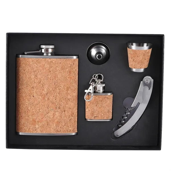 Stainless Steel Flask Gift Set with Cork Wrap