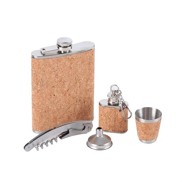 Stainless Steel Flask Gift Set with Cork Wrap