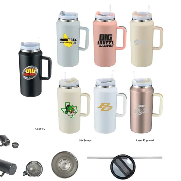 64 oz Insulated Mug Tumbler with Handle and Straw Lid