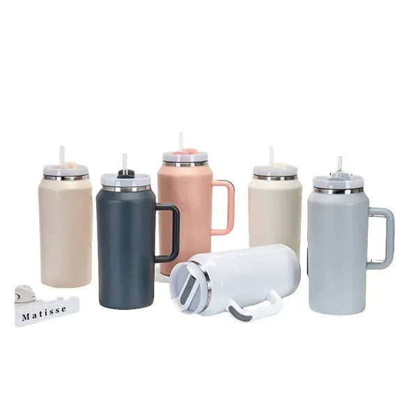 64 oz Insulated Mug Tumbler with Handle and Straw Lid