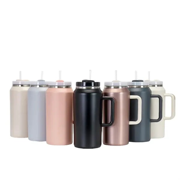 64 oz Insulated Mug Tumbler with Handle and Straw Lid
