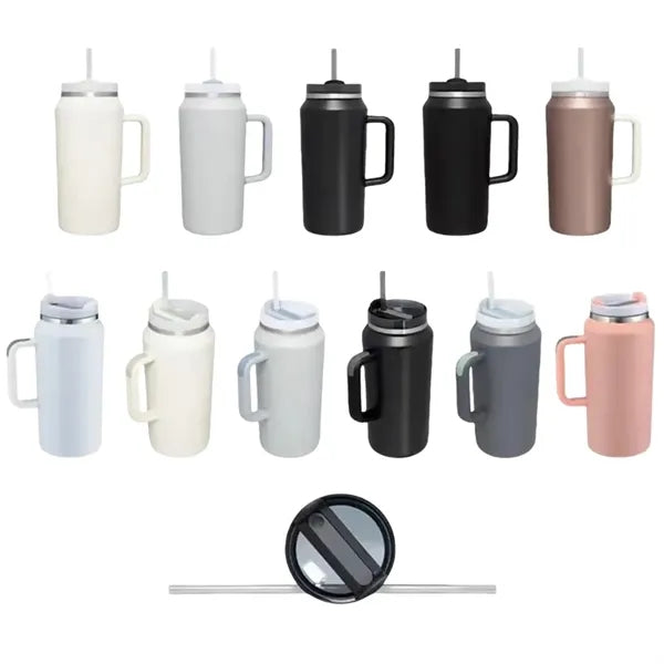 64 oz Insulated Mug Tumbler with Handle and Straw Lid