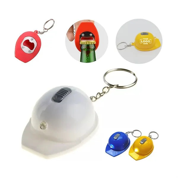 Simulation Helmet Beer Bottle Opener Keychain with LED Light