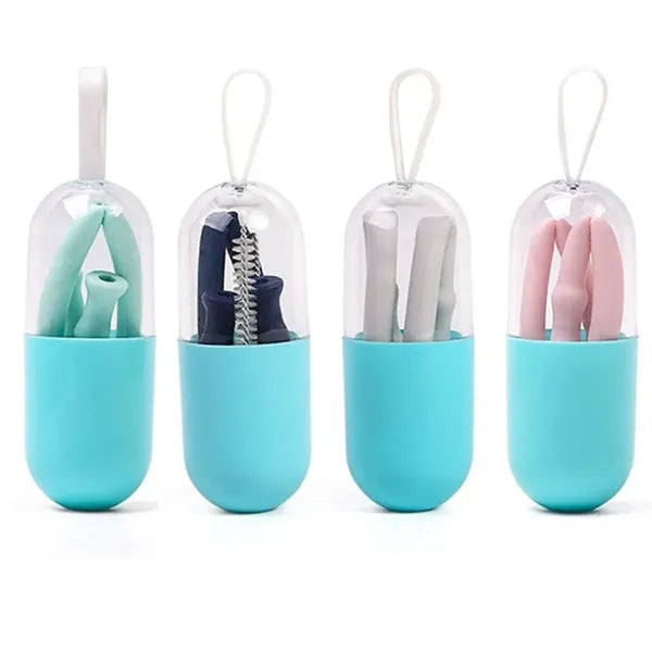 Silicone Straw And Brush Set In Plastic Case