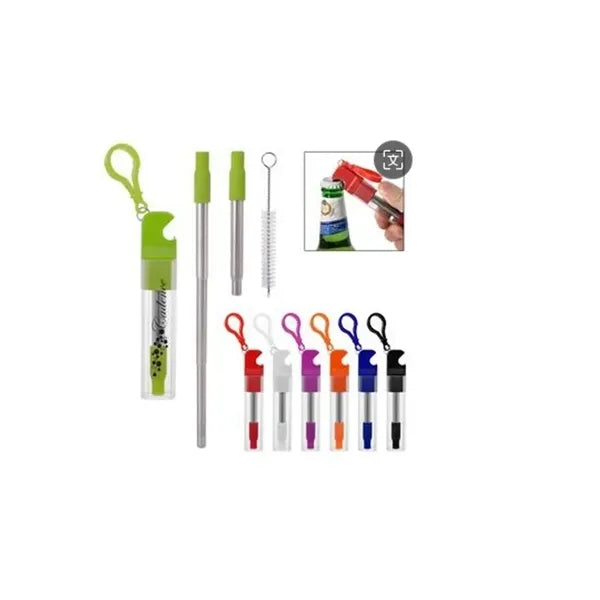 Bottle Opener Keychain Retractable Straw Set