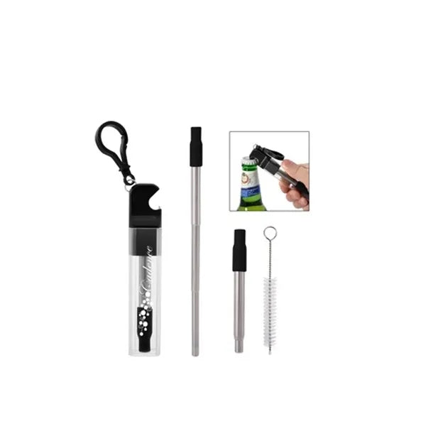 Bottle Opener Keychain Retractable Straw Set
