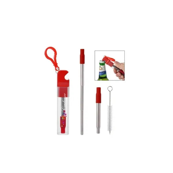 Bottle Opener Keychain Retractable Straw Set
