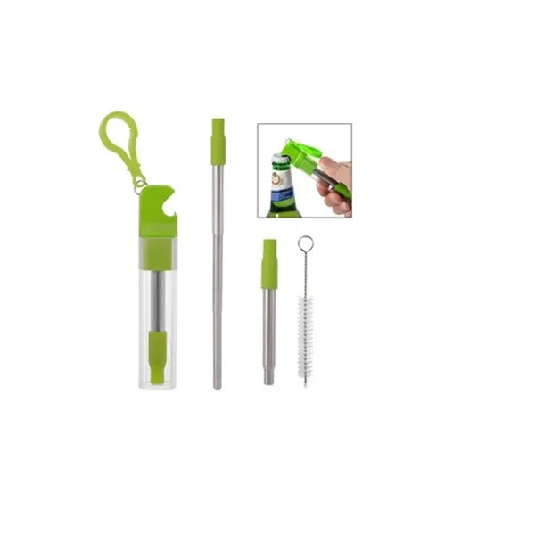 Bottle Opener Keychain Retractable Straw Set
