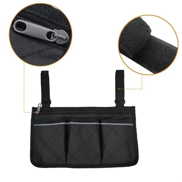 Wheelchair Armrest Side Storage Bag with Reflective Stripe