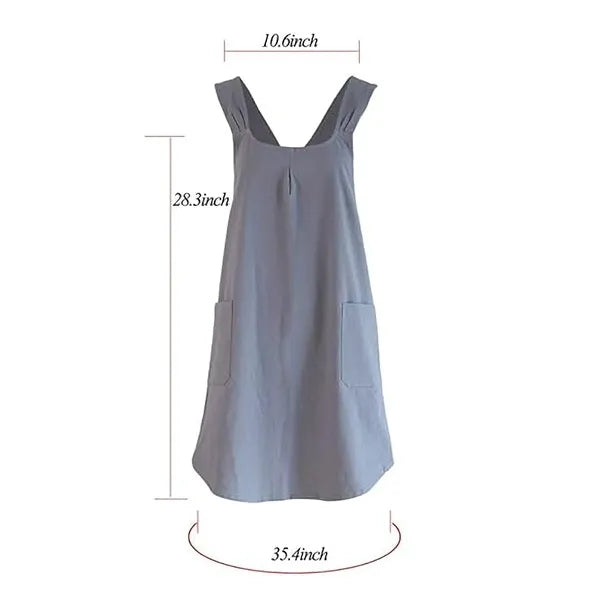 Linen Cotton Apron Cross-Back Straps Dual Pockets